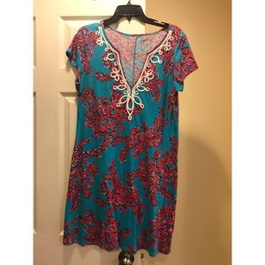 EUC Lilly Pulitzer dress blue red coral - sz large